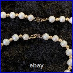2 Pc Set 14k Yellow Gold Beads Natural Genuine White Pearls Necklace & Bracelet