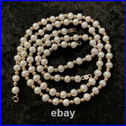 2 Pc Set 14k Yellow Gold Beads Natural Genuine White Pearls Necklace & Bracelet