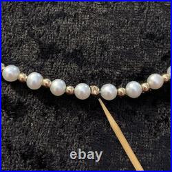 2 Pc Set 14k Yellow Gold Beads Natural Genuine White Pearls Necklace & Bracelet