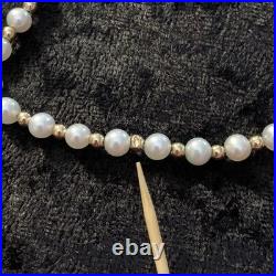2 Pc Set 14k Yellow Gold Beads Natural Genuine White Pearls Necklace & Bracelet