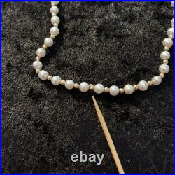 2 Pc Set 14k Yellow Gold Beads Natural Genuine White Pearls Necklace & Bracelet