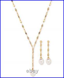 2-Pc. Set Cultured Freshwater Pearl (7 X 9Mm) Lariat Necklace & Drop Earrings in