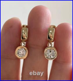 2 TCW 14K Yellow Gold Round Cut Bezel Set Moissanite Drop/Dangle Women Earrings