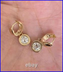 2 TCW 14K Yellow Gold Round Cut Bezel Set Moissanite Drop/Dangle Women Earrings
