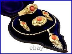 20.25 ct Coral and Diamond 22 ct Yellow Gold Jewellery Set Antique Victorian