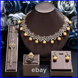 2024 Luxury Dubai Gold Plated Pearls 4pcs Necklace and Earring Set Cubic Zirconi