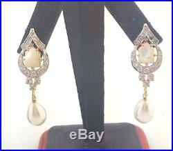 21K Yellow Gold with CZ & Dangle Pearl Earring Pendant Set