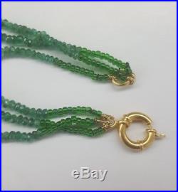 21k Yellow Gold Emerald Multi Strand, Pearl Jadau Necklace & Earrings Set Vintage
