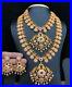 22-k-Gold-Tone-Statement-Necklace-Set-Indian-Ethnic-Jewelry-Jhumka-Jhumki-Matt-01-nsc