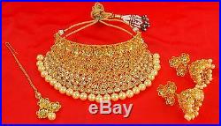 2235 Indian Bollywood Polki Style Gold Plated Bridal Jewelry Necklace Set