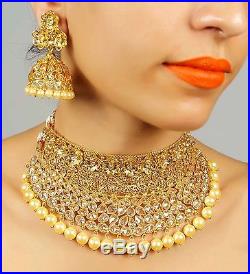 2235 Indian Bollywood Polki Style Gold Plated Bridal Jewelry Necklace Set
