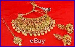 2236 Indian Bollywood Gold Plated Bridal Polki Necklace Set Jewelry