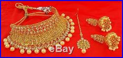 2236 Indian Bollywood Gold Plated Bridal Polki Necklace Set Jewelry