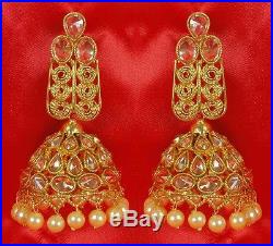 2236 Indian Bollywood Gold Plated Bridal Polki Necklace Set Jewelry