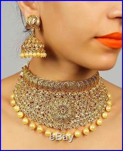 2237 Indian Bollywood Gold Plated Bridal Jewelry Polki Necklace Set