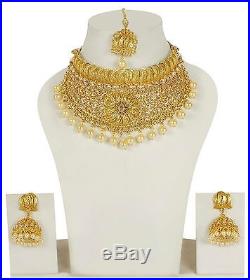 2237 Indian Bollywood Gold Plated Bridal Jewelry Polki Necklace Set