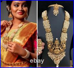 22K Gold Plated Real Look Necklace Set Indian Ethnic Jewelry Pearl Kasu Matt