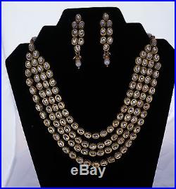 22ct Gold Plated Pearl Antique Kundan With Mira Finish 3-Piece Handmade Set BNWT