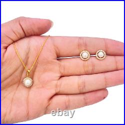 22ct Yellow Gold Round Freshwater Pearl Halo Pendant and Round Earrings Set