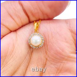 22ct Yellow Gold Round Freshwater Pearl Halo Pendant and Round Earrings Set