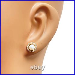 22ct Yellow Gold Round Freshwater Pearl Halo Pendant and Round Earrings Set