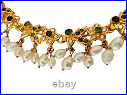 22k Gold Solid Necklace Ring Set White Green Gems Pearls emeralds Antique