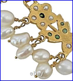 22k Gold Solid Necklace Ring Set White Green Gems Pearls emeralds Antique