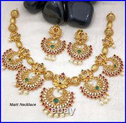 22k Matt Gold Plated Bollywood CZ AD Fashion Haar Necklace Earring Set