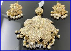 22k Solid Gold Ladies Traditional Pearl Jadaoo Pendant Set P4547