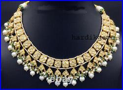 22k Solid Gold Natural Diamond Polki With Pearl Thappa Necklace Set Jewelry