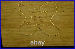 22k+ Yellow Gold Baht Bar Link Necklace Bracelet & Bead Stud Earring Set #d3015