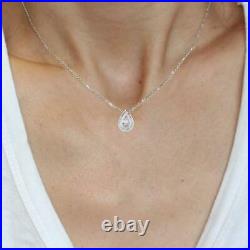 2CT Pear Cut Diamond Teardrop Bezel Setting Pendant Necklace 14K White Gold Over