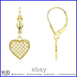2Ct Pave Set 14K Yellow Gold Heart Dangle Leverback Earrings