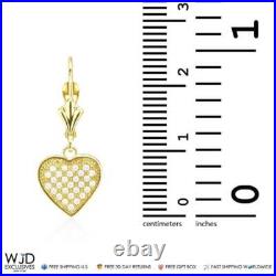 2Ct Pave Set 14K Yellow Gold Heart Dangle Leverback Earrings