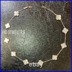 2P Rose Gold Necklaces Set White Mother Of Pearl Four Leaf Clover Flower Motif