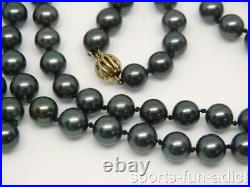 2pc Set 14K Yellow Gold 7mm Tahitian Pearl 31 Necklace 7 Bracelet Ribbed Clasp