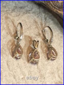 3. 14K Gold Pink Elbaite Tourmaline Drop Stone Leverback Earrings Pendant set