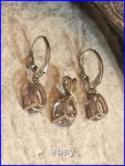 3. 14K Gold Pink Elbaite Tourmaline Drop Stone Leverback Earrings Pendant set