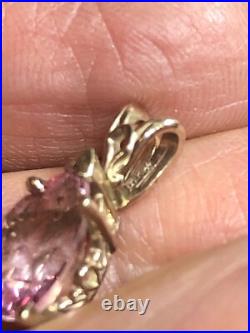 3. 14K Gold Pink Elbaite Tourmaline Drop Stone Leverback Earrings Pendant set