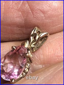 3. 14K Gold Pink Elbaite Tourmaline Drop Stone Leverback Earrings Pendant set