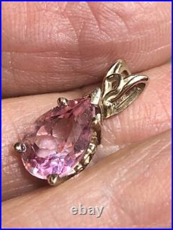 3. 14K Gold Pink Elbaite Tourmaline Drop Stone Leverback Earrings Pendant set