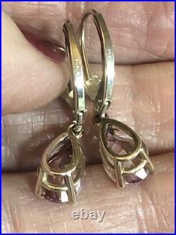 3. 14K Gold Pink Elbaite Tourmaline Drop Stone Leverback Earrings Pendant set