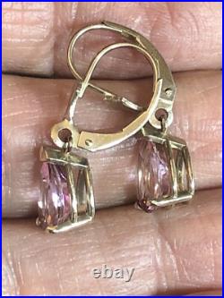 3. 14K Gold Pink Elbaite Tourmaline Drop Stone Leverback Earrings Pendant set