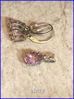 3. 14K Gold Pink Elbaite Tourmaline Drop Stone Leverback Earrings Pendant set