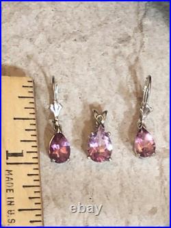 3. 14K Gold Pink Elbaite Tourmaline Drop Stone Leverback Earrings Pendant set
