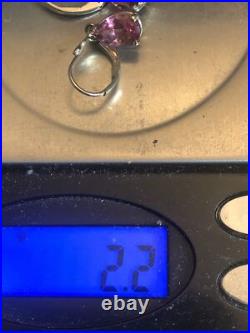 3. 14K Gold Pink Elbaite Tourmaline Drop Stone Leverback Earrings Pendant set