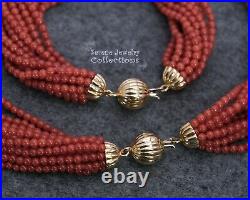 3.3MM Italian Coral Round Bead 18k gold Necklace 16 and Bracelet 7 Set Vintage
