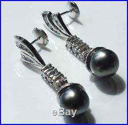 3.50ct Diamond & Black Tahitian Pearl set Pendant Earrings 14K White Gold