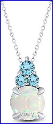 3.75ct Round Natural Opal & Blue Topaz Trio Pendant & Drop Earrings Set Sterling
