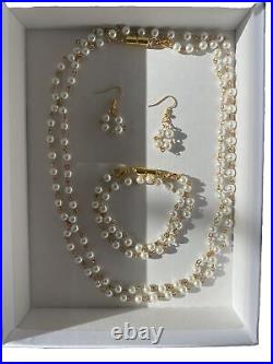 3 Pcs Gold Color Pearl 21 Inch Necklace Set Us Seller Hurry! 1 Available